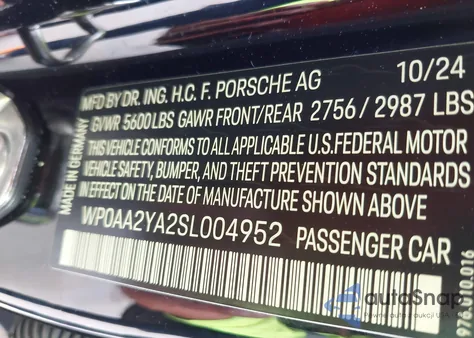 2025 Porsche Panamera 4 из США, поврежденный, VIN WP0AA2YA2SL004952